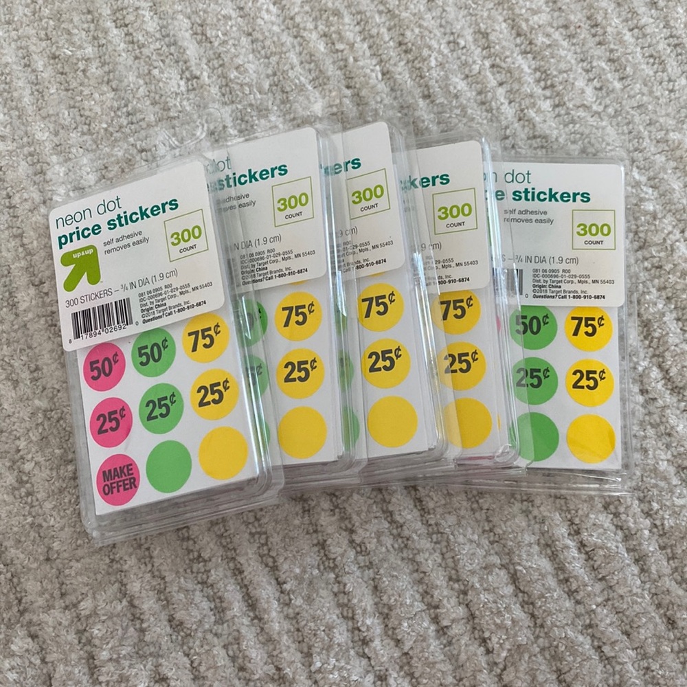 NWT price stickers neon dot 300 count bundle of 5